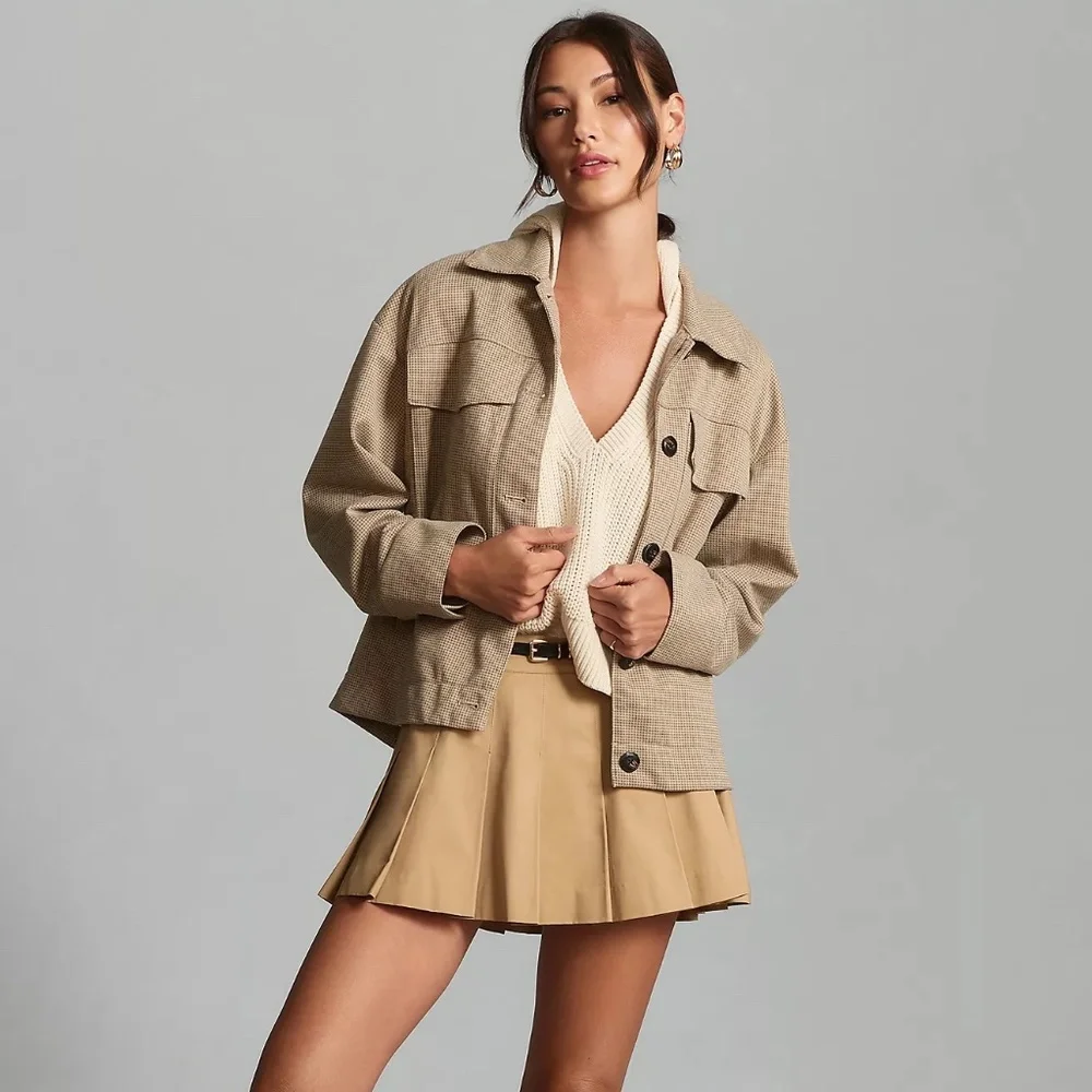 Anthropologie Maeve Tan Houndstooth Lightweight Utility Jacket NWOT - Picture 2 of 13